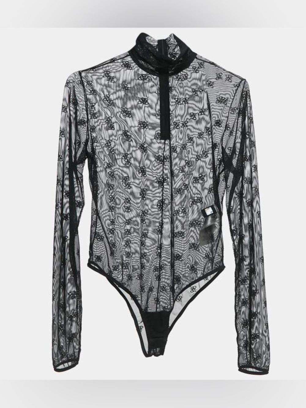Fendi Black Sheer Lace Long-Sleeve Bodysuit